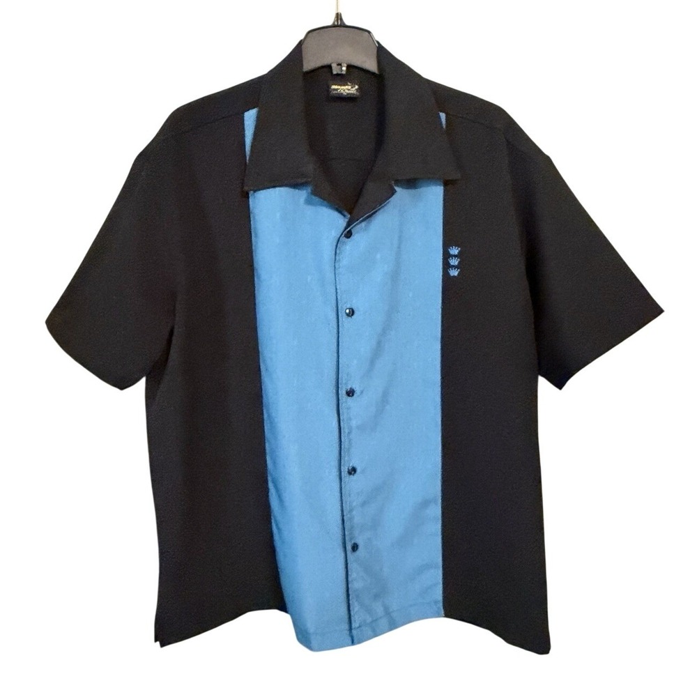 Steady Classics Rockabilly Bowling Shirt Men's XL Black Embroidered Retro Crown